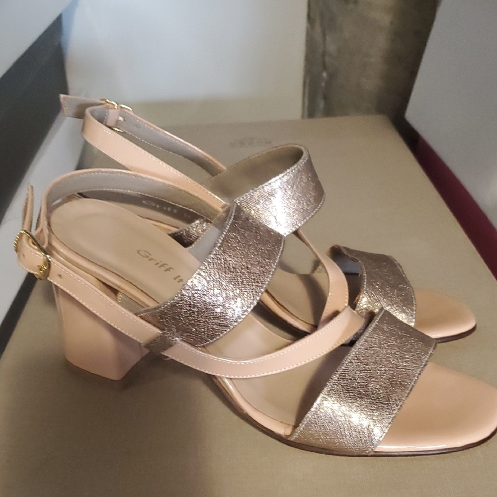 Women's Gold and Cream Heeled Sandals